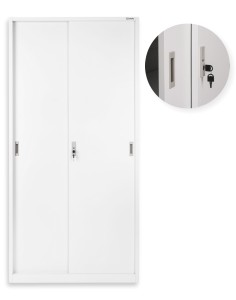 Biurowa szafa metalowa z przesuwnymi drzwiami na klucz Toronto: biała